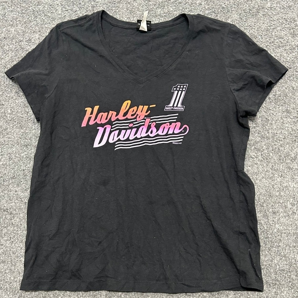 Harley-Davidson T-Shirt Womens XL Black V-Neck Panama City Beach Graphic Tee